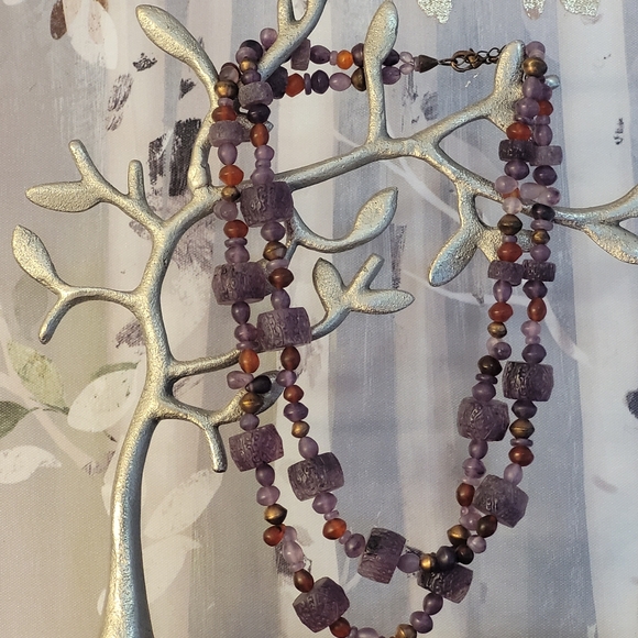 COLDWATER CREEK Ornate Etched Purple, Red, & Copper Bi-strand Beaded Necklace - Picture 2 of 14